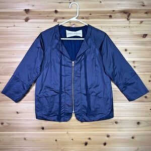 Graham & Spencer Blouse Womens Medium Blue Pinstripe Zip Up 3/4 Sleeve Shirt